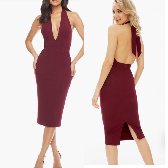 Dress the Population Dresses & Skirts - Dress the Population Vanessa‎ Halter Body-Con Midi Dress Sz L NWT